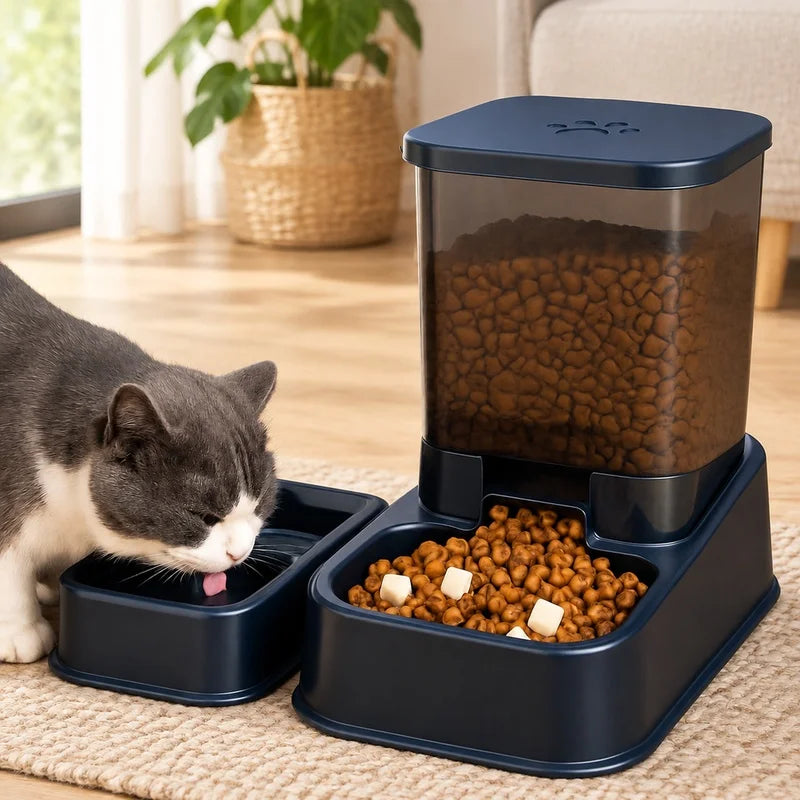 Automatic Portion-Controlled Pet Feeder for Cats and Dogs with Integrated Water Dispenser, Fully Managed and Battery-Free