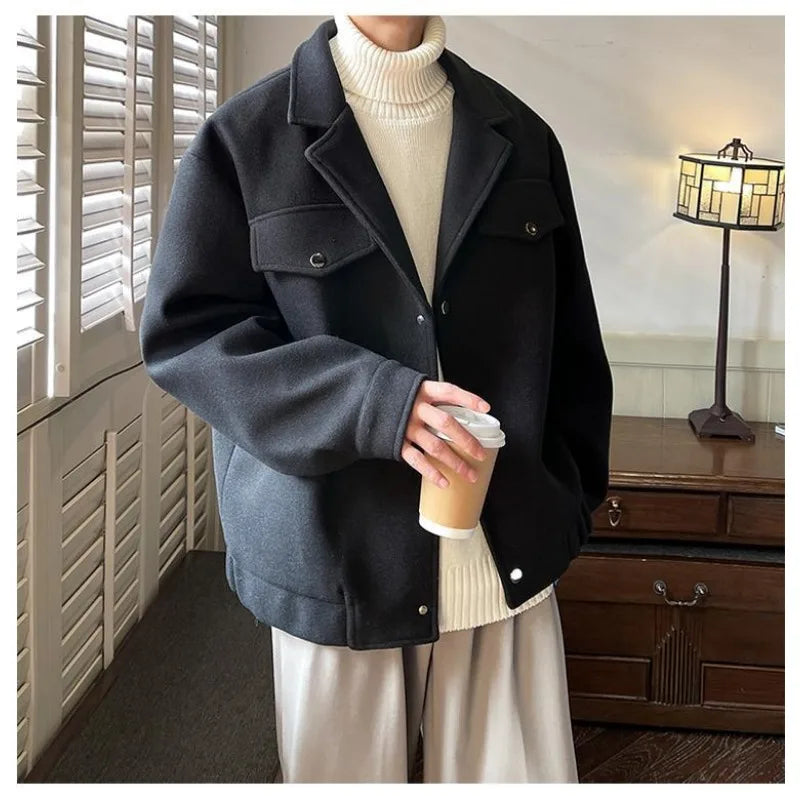 Fashionable Jacket Men's Autumn and Winter Thick Wool Trench Coat American Bomber Jacket Casual Loose Top