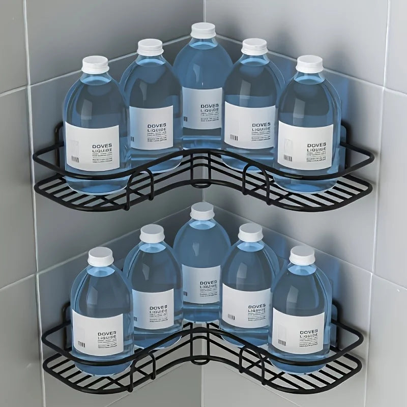 Bathroom Corner Storage Shelves Wall Mounted Rack Shampoo Holder Iron Shower Drain Basket Punch-Free Organizer Bath Accessories