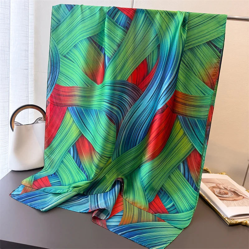 2025 NEW Fashion Women Color-blocking Scarves Flower Silk Scarf Spring Shawls Wraps Femme Beach Scarf Soft Long Designer Wraps