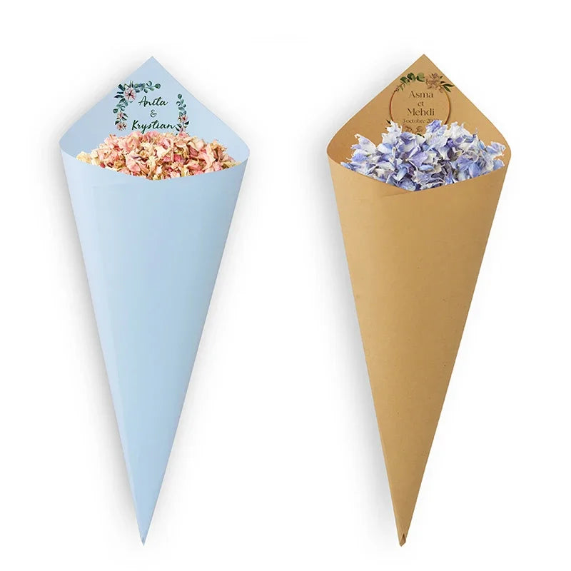30Pcs Custom Wedding Cones Name Christmas Wedding Thanksgiving Floral Confetti Toss Cones Birthday Baptism Party Favors