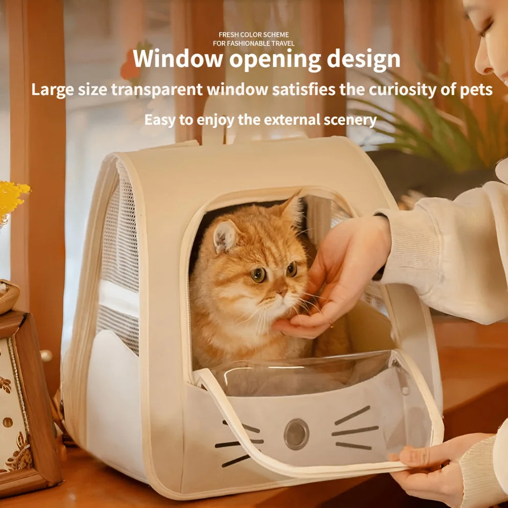 2-Piece Pet Backpack + Towel Set (1 backpack + 1 towel), Pet Travel Bag Set, Portable Pet Carrier with Mesh Window
