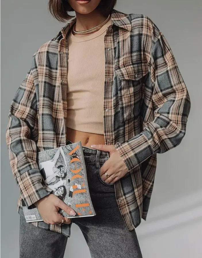 Spring Design Patterned Blazer for Women - New Style Loose-Fitting Casual Shirt with Concealing Bodice and Mid-Length Design
