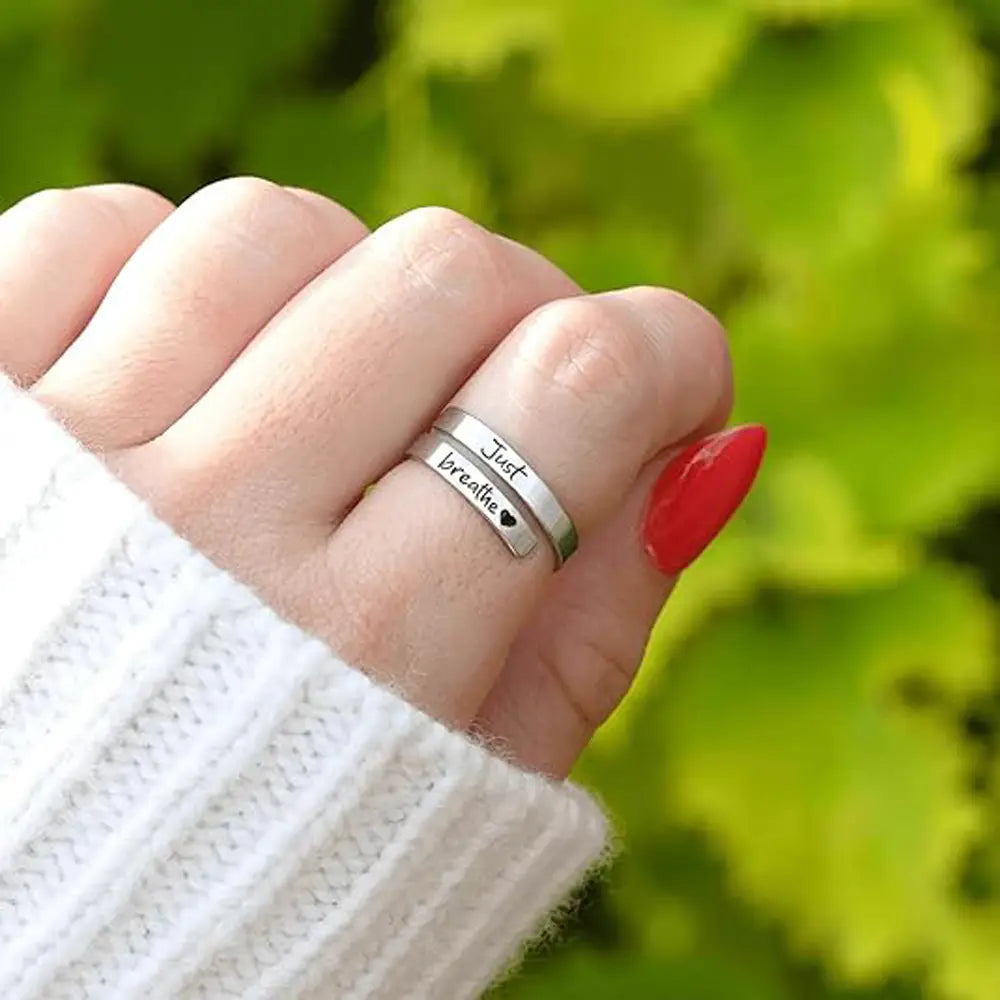 Stainless Steel just Breathe Anxiety Wrap Ring