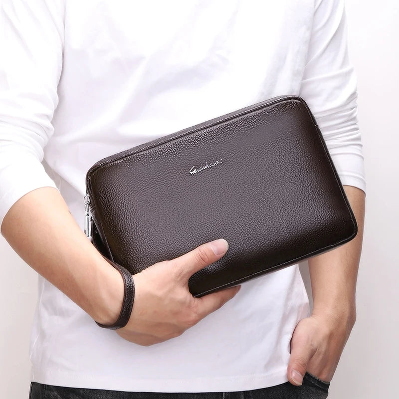 Leather Handbag Men Wallets Genuine Leather Clutch Bag Long Wallet Business Double Zipper Purse Phone Card Holder Coin Purse Men