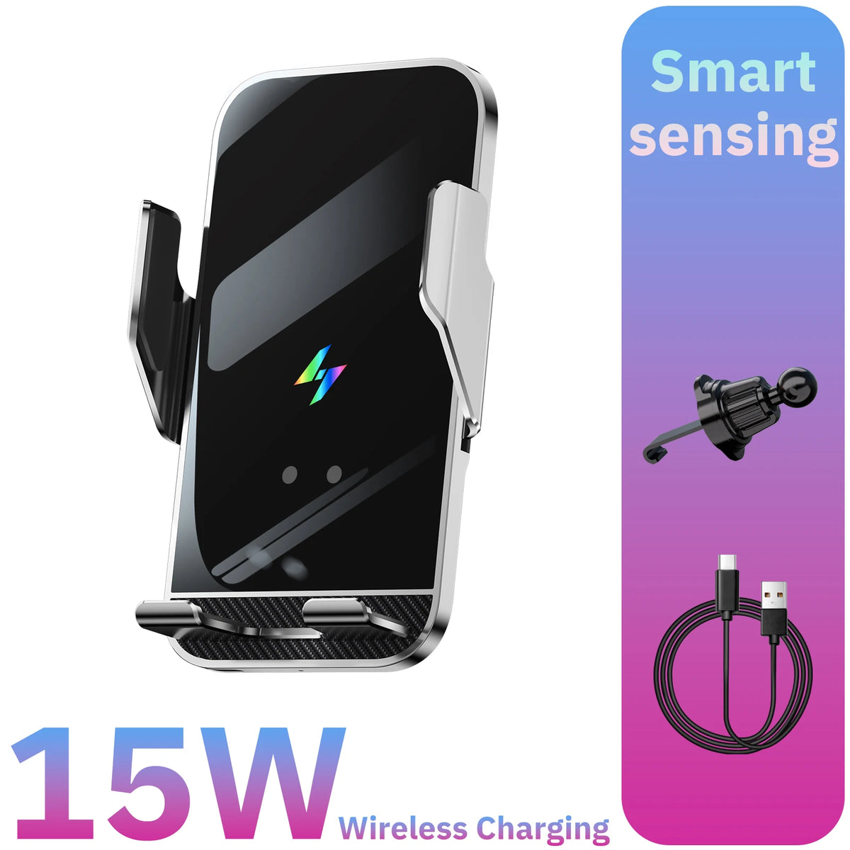 Car Wireless Charging Phone Holder Smart Sensing Fast Wireless Charger Phone Mounts 360° Rotation Inductive automatic clamping