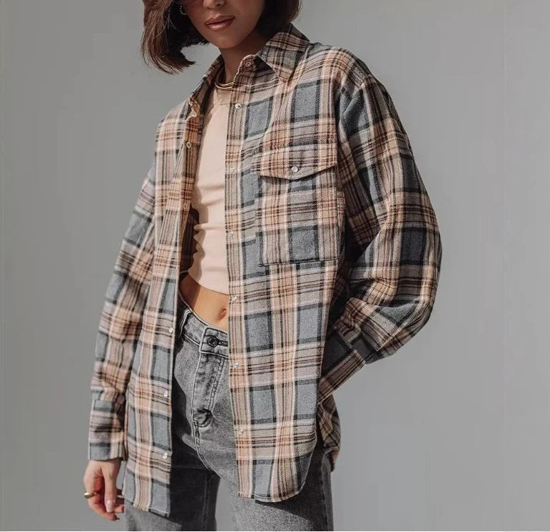 Spring Design Patterned Blazer for Women - New Style Loose-Fitting Casual Shirt with Concealing Bodice and Mid-Length Design