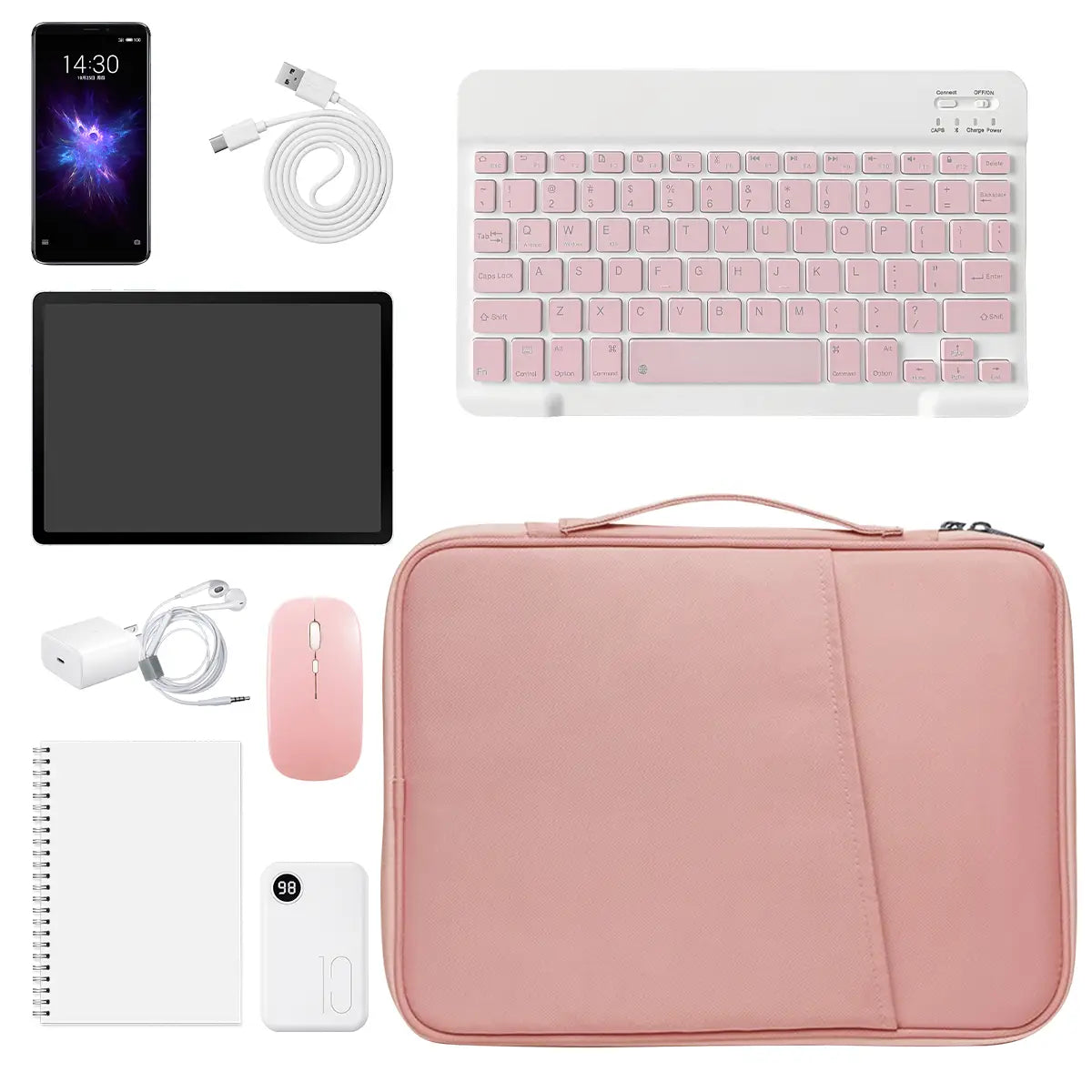 Housse pour ordinateur portable rose de 11 à 13 pouces, étui rembourré avec une finition texturée discrète et une poignée supérieure.