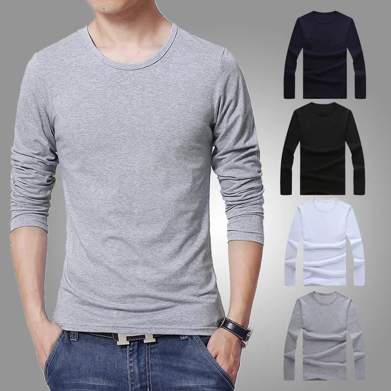 2026 MRMT Brand New Men's T-Shirts Long Sleeve Slim Men T-Shirt Young Man Pure Color Tops Tees Shirt O-Neck For Male Boys Tshirt