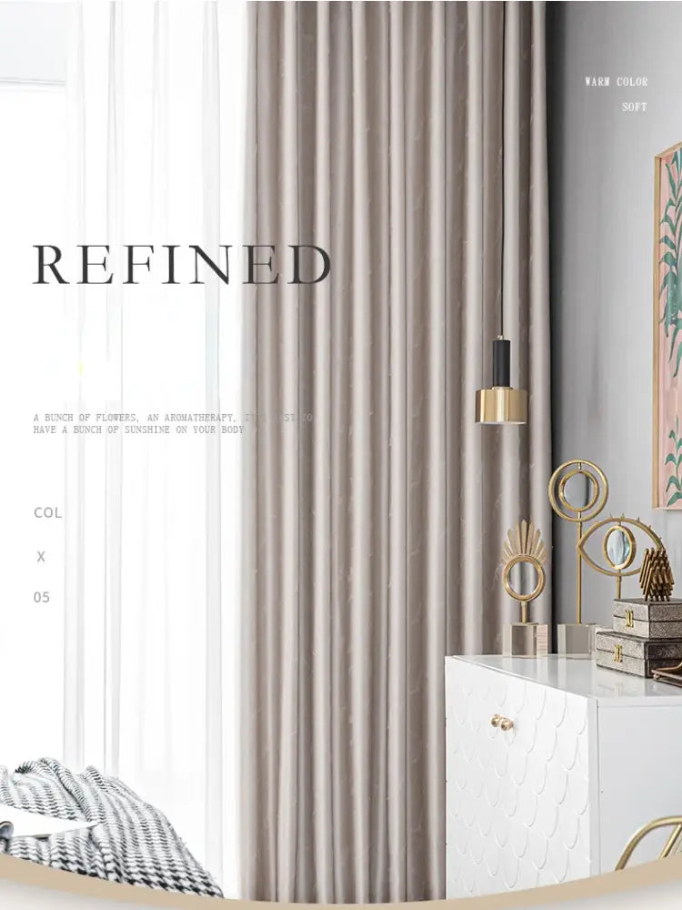 beige textured living room curtains with vertical pleats and an elegant drape for blackout use para la sala
