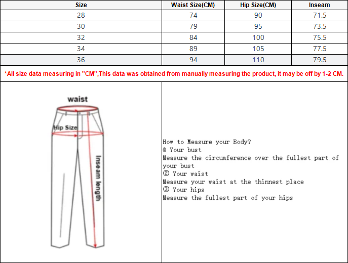 Größentabelle für Herren-Ripped-Skinny-Bikerjeans grau mit bestickten Details im Streetwear-Stil und Darstellung der Maße der Damenhosen in Zentimetern, einschließlich Bund-, Hüftumfangsgröße und Schrittlänge.