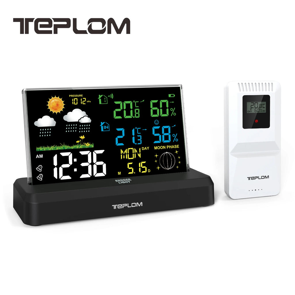 Wireless Weather Station Indoor Outdoor Temperature Humidity Gauge Accurate Weather Forecast Adjustable Backlight Calendar Lunar