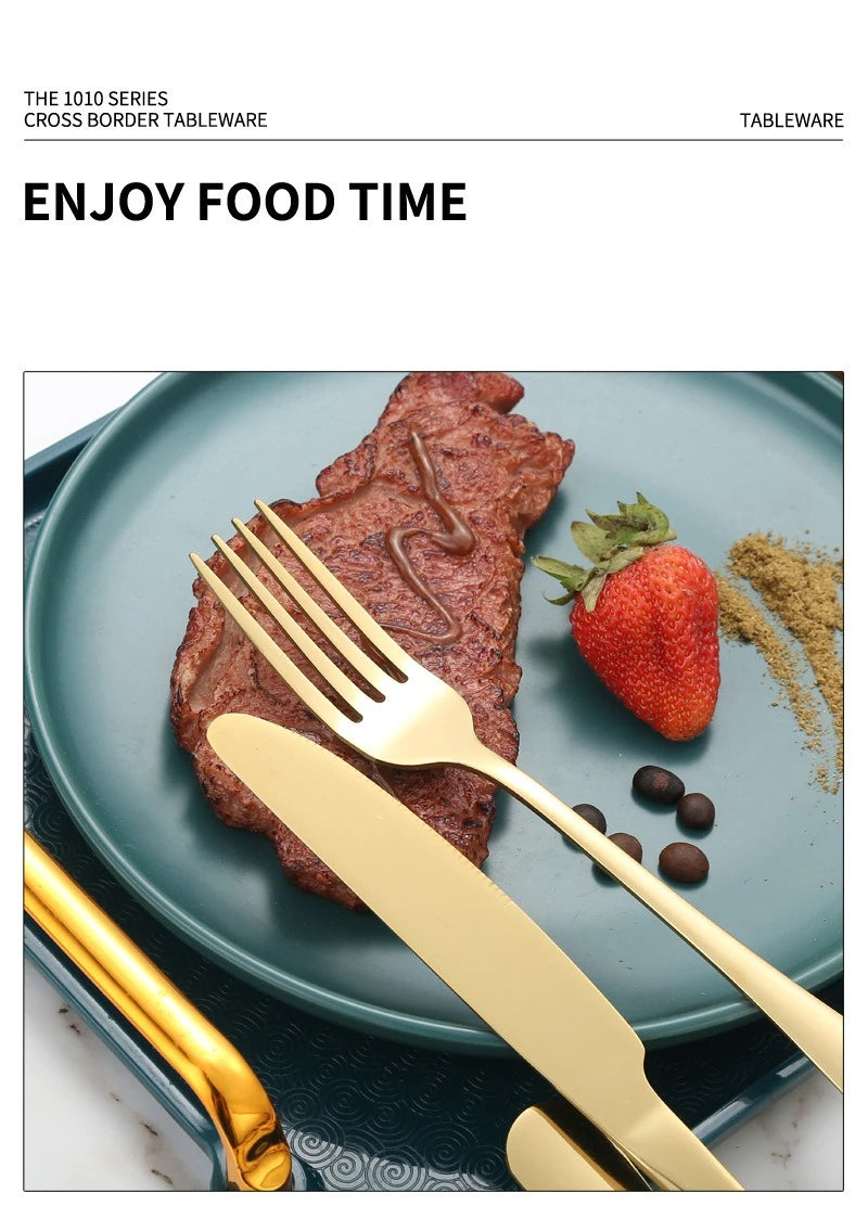 Stainless Steel Tableware Steak Western Food Knife, Fork and Spoon 4 Main Pieces Tableware Set