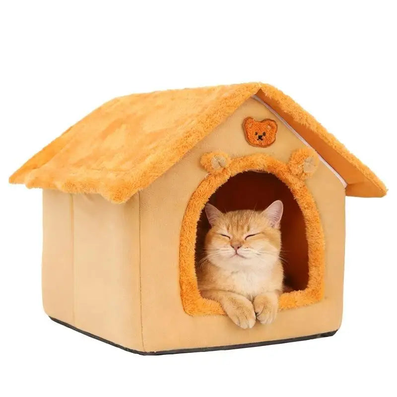 House Style Pet Bed for Small Dogs & Cats - All Season Removable Washable Dog House Winter Warm Teddy Bed Pet Supplies
