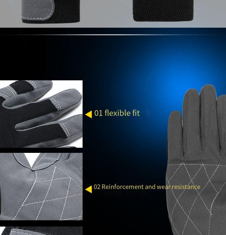Gants de travail en cuir de vache gris, présentés du côté intérieur, offrant une compatibilité avec écran tactile, des extrémités des doigts renforcées noires, des coutures blanches et un design à motif en losange pour une durabilité adaptée aux usages de sécurité et de conduite.