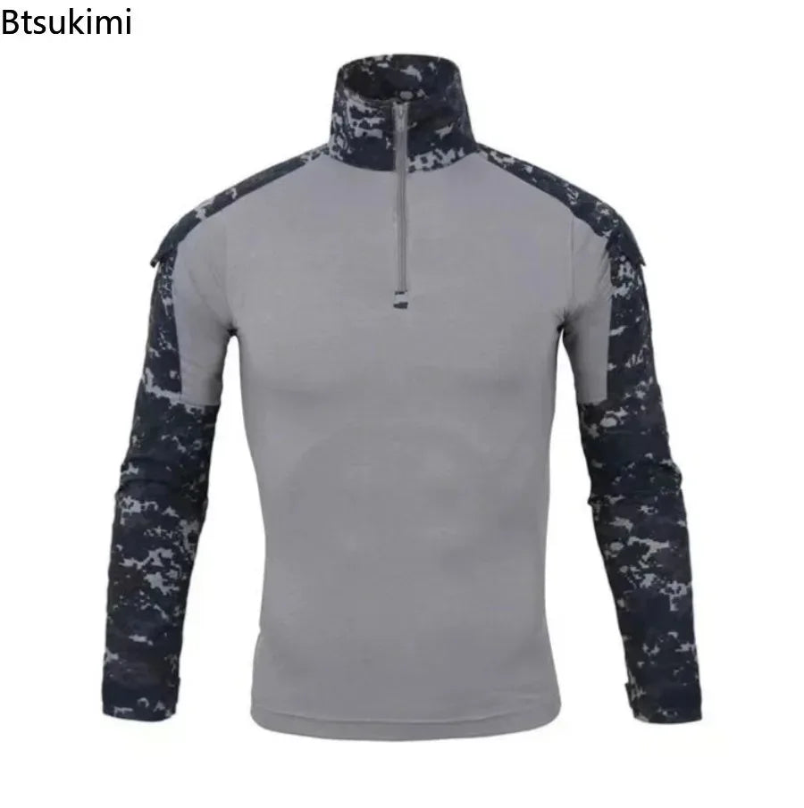 New Men's Outdoor Tactical Hiking T-Shirts Combat Military Army Camouflage Long Sleeve Hunting Climbing Comfort Sport Shirt Tops
