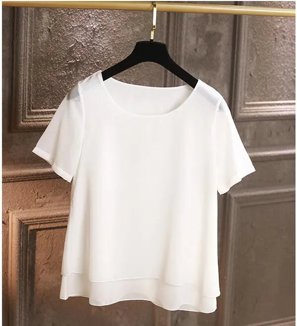 Fashion Women Chiffon Blouses Ladies Tops Short Sleeve O Neck Shirt Blusas Femininas Female Work Shirts Blusas Mujer De Moda