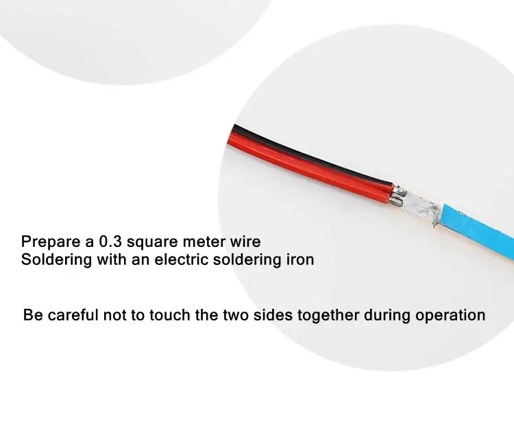 Cable eléctrico aislado rojo y negro con extremos metálicos plateados expuestos y hebras de cobre, para decoración doméstica DIY con tira LED ultrafina de 3 mm con COB regulable, con cabezal DC y conexión de 2 pines incluida.