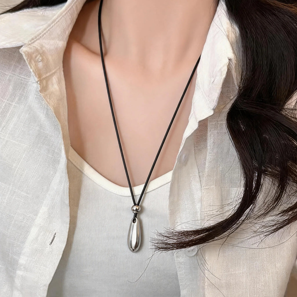 Elegant Long Necklaces For Women Girls, Heavy Metal Water Drop Neck Pendants, Sweater Chain Korean Fashion Jewelry Gifts