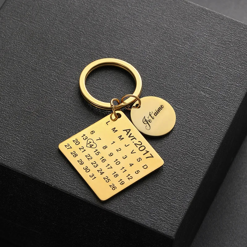 Valentine's Day Anniversary Date Customized Keychain Gift for Boyfriend Girlfriend Laser Print Text Personalized Car Key Ring
