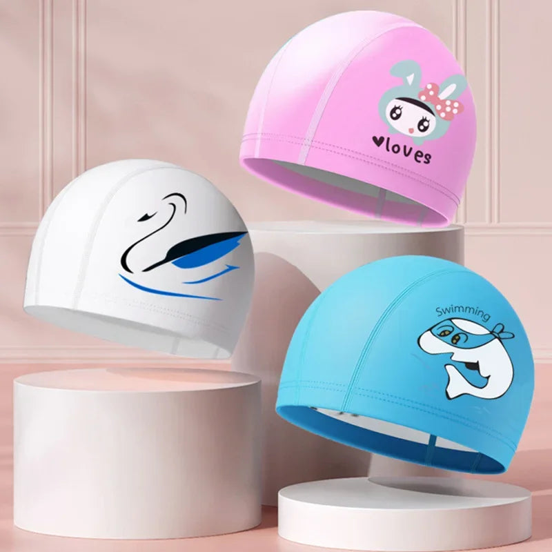 Children's Cartoon Swimming Cap, Waterproof, High Elastic, Ear Protection, Cute, Boys, Girls, Swimming Accessories