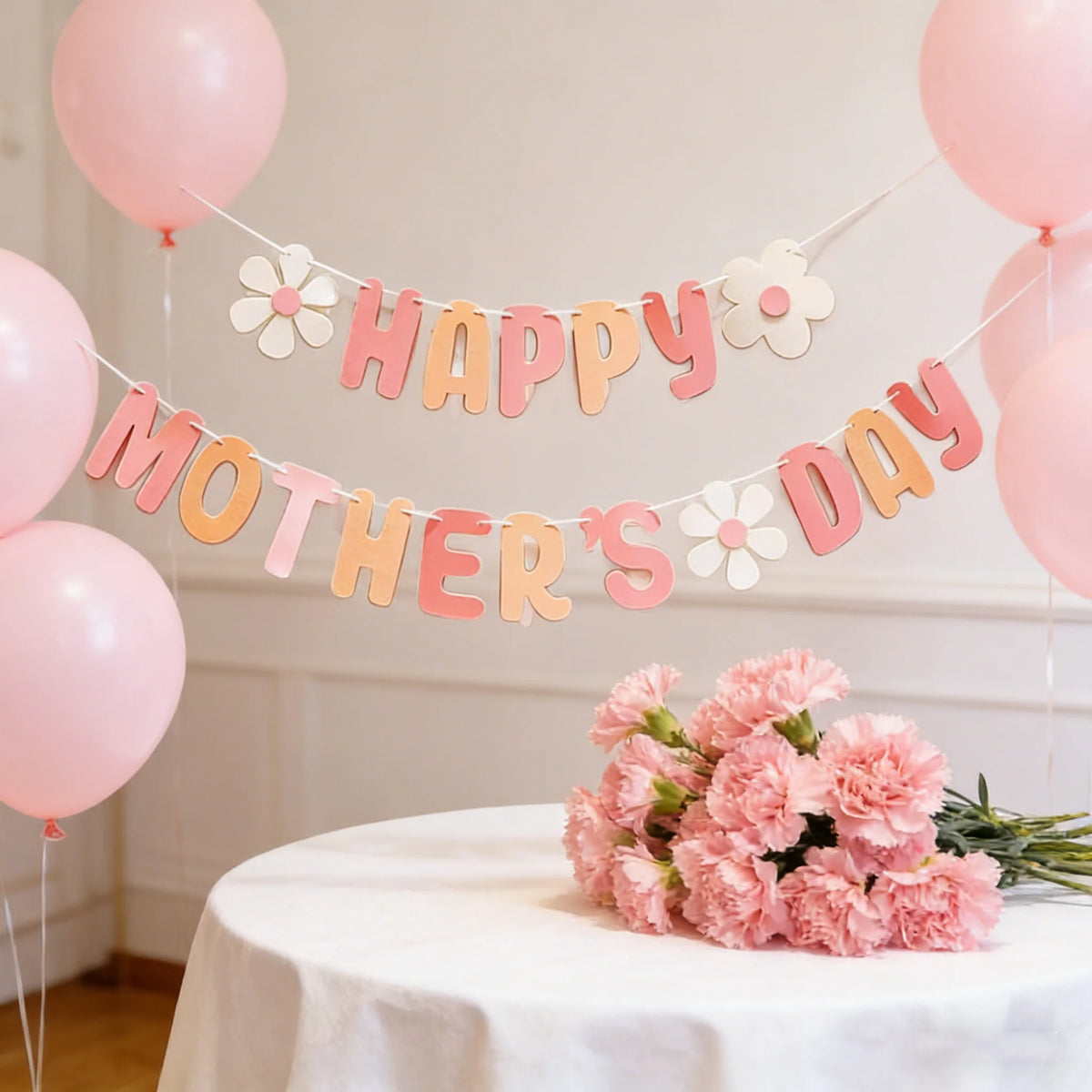 Happy Mother's Day Decorative Banners & Pull Flowers, Wall Hanging Decor for Shop & Room, Photo Booth Props