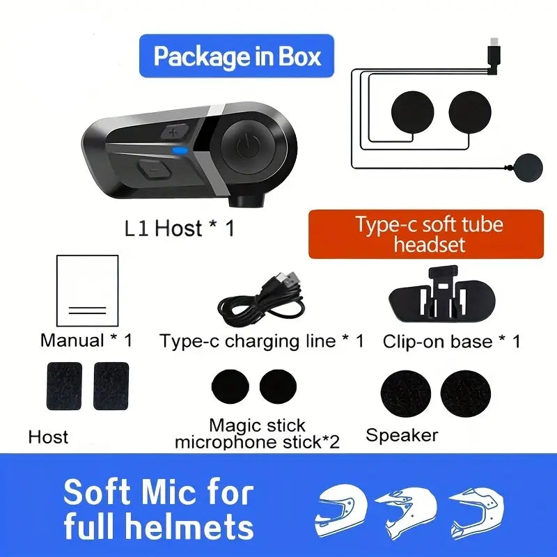 black l1 motorcycle helmet intercom host with blue accent button and textured grip surface for bluetooth waterproof music player use