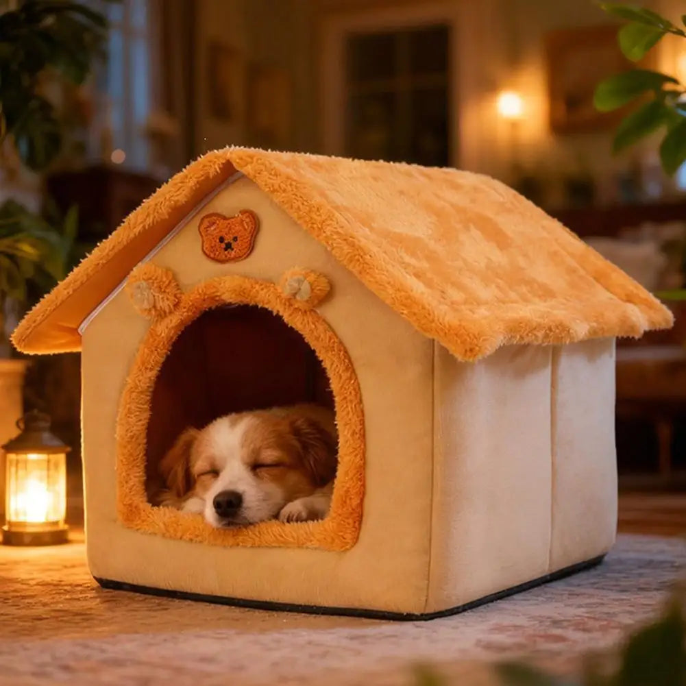 House Style Pet Bed for Small Dogs & Cats - All Season Removable Washable Dog House Winter Warm Teddy Bed Pet Supplies