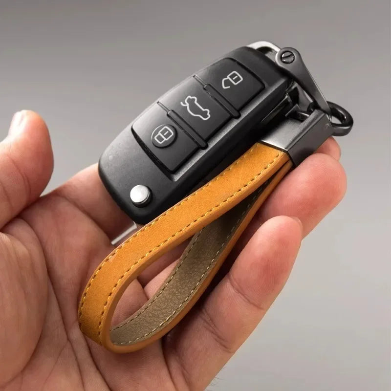 Car Key Chain Luxury Genuine Leather Keychain Pure Color Buckle Car Key Ring Car Accessories Gift Car Keychain car keychain