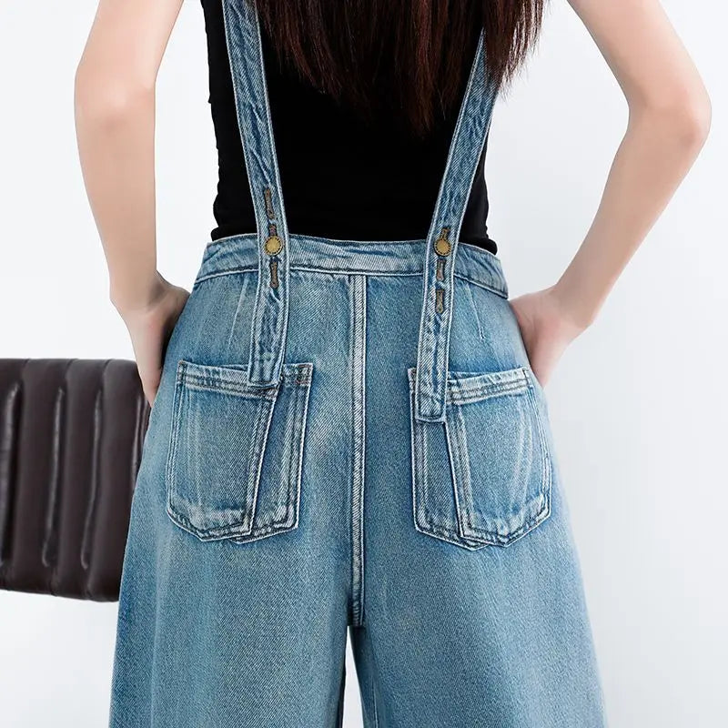 Women Denim Overalls Wide-leg Pants Spring Autumn New Loose Casual Korean Thin Straight Jeans Pants Suspenders Straps Jumpsuit