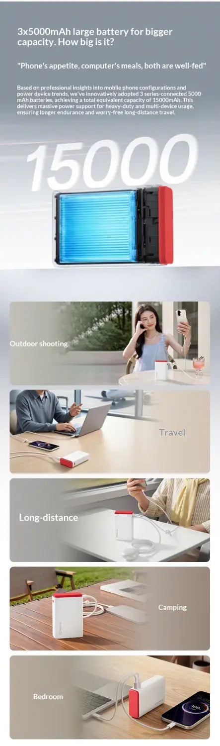 Elegante tragbare Powerbank 120 W 15000 mAh für Oppo mit zweifarbiger blau-roter Gestaltung und integriertem Griff für eine einfache Tragbarkeit.