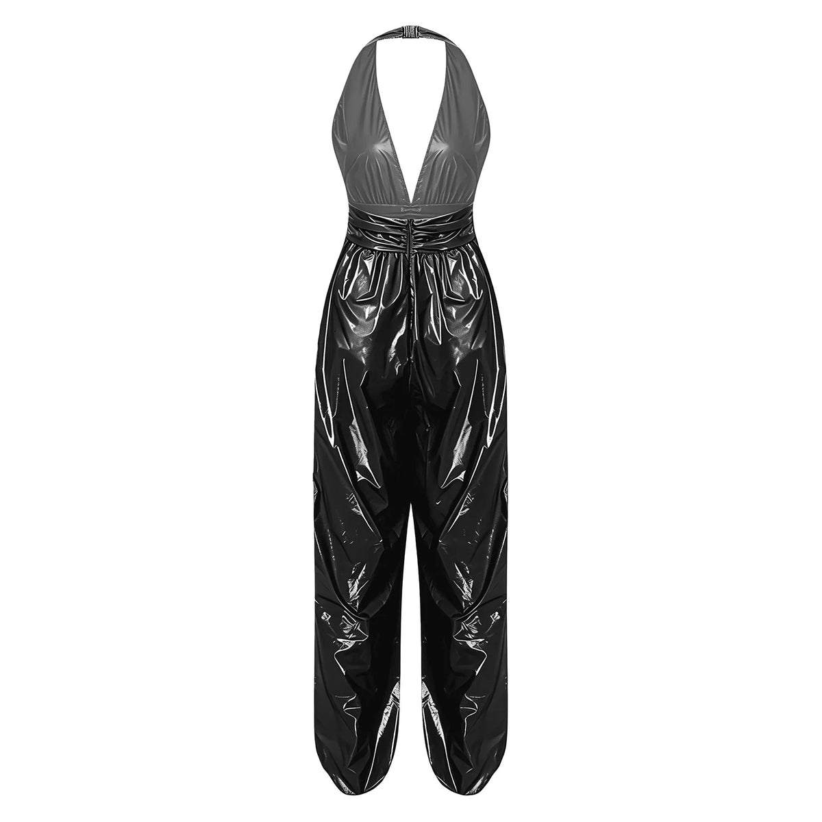Womens Water Resistant Jumpsuit Halter Backless Ruched Waist Back Side Split Bodysuit Romper for Club Pole Dance Carnival Party