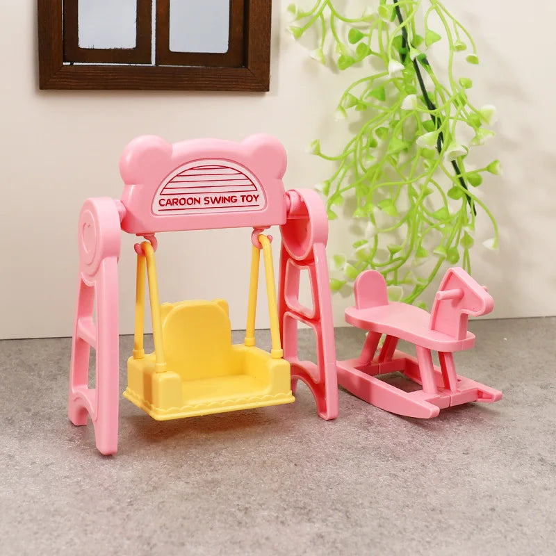 Kids Play House Toy Scene Decor Small Ornaments Miniature Simulation Castle Swing Wooden Horse Toy Model Dollhouse Accessories