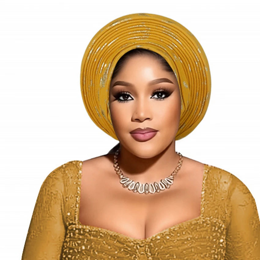 Nigerian Wedding Geles African Headtie Auto Gele Turbans For Women Aso Oke Fabric Muslim Headwear Headpiece Female Head Wraps