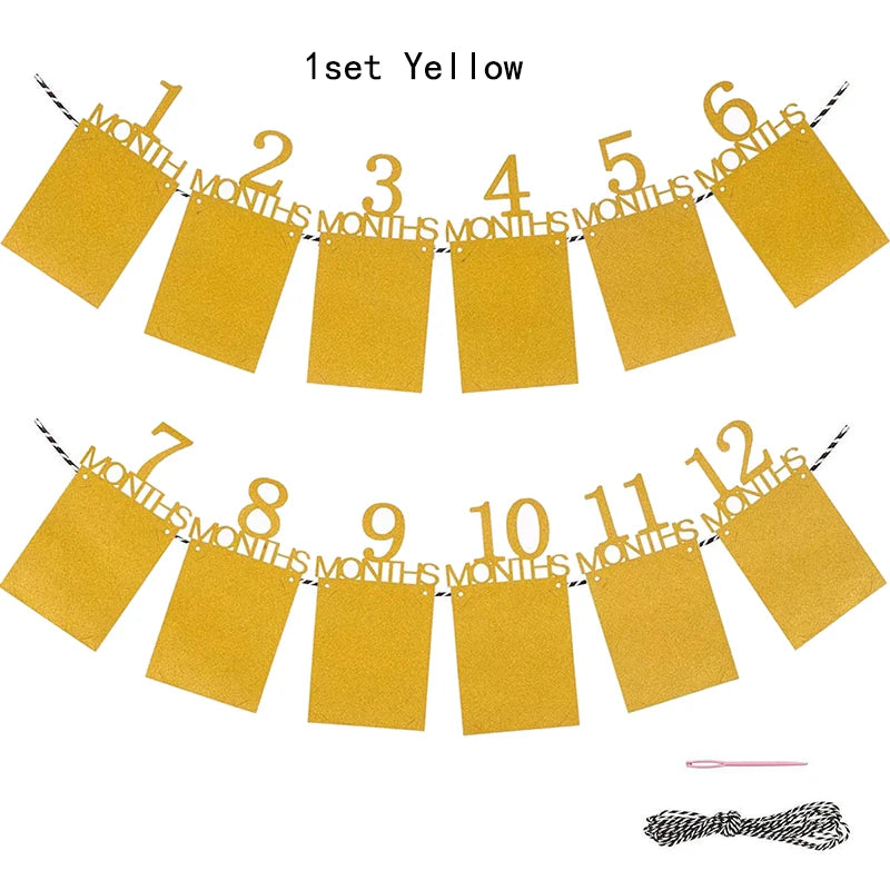 Birthday Baby One Year 12 Months Photo Banner Baby Boy Girl 1 Year Birthday Party Decor Photo Garlands Baby First Birthday Party