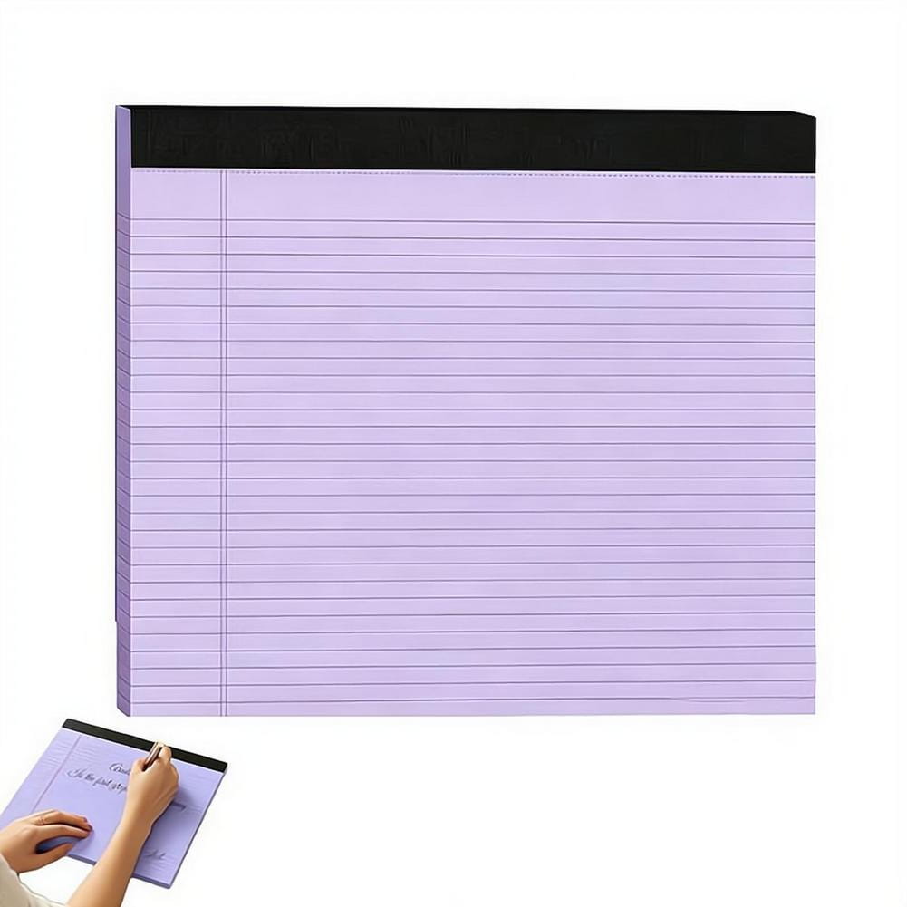 A5 lined colorful notepad with lavender lined pages and black binding designed for note taking.