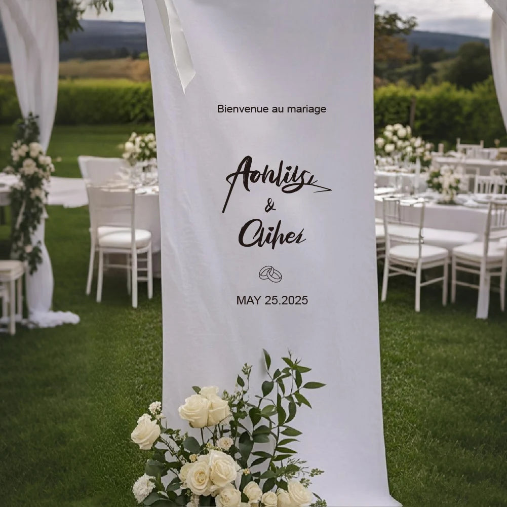 Wedding Sign Fabric, White Welcome Sign, Personalized, Event Decoration, Wedding Decoration Banner, Wedding Party, Outdoor Wedding