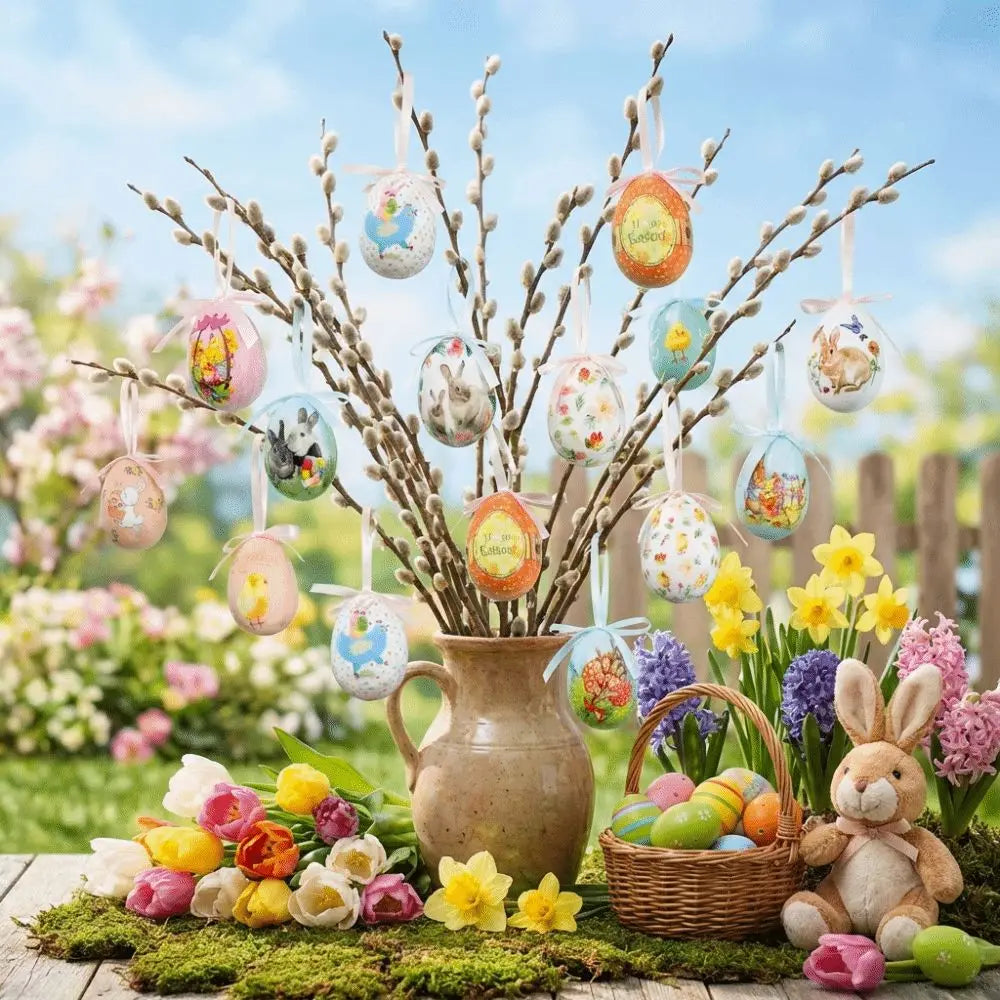 Party Favor Painted Foam Easter Eggs Colorful DIY Craft Hanging Easter Egg Happy Easter Handmade Easter Egg Props Easter Party