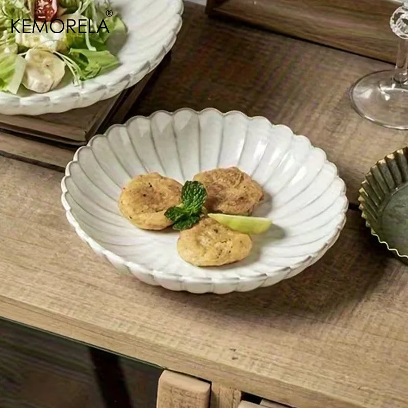 1/2PCS Nordic White Bowls Dinner Plates Ceramic White Glaze Tableware Set Western Steak Dish Salad Bowl Vegetable Fish Plate