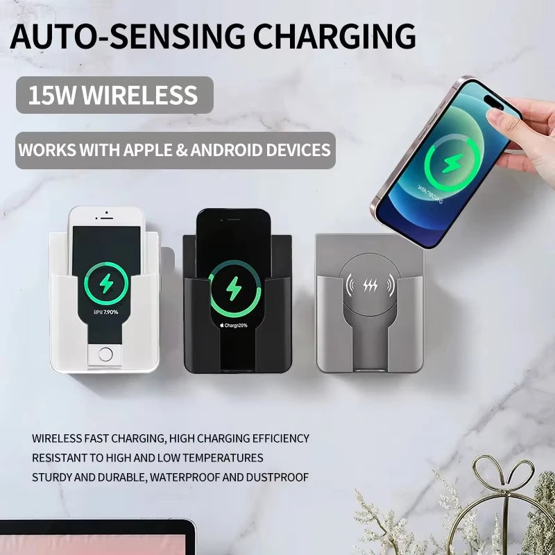 15W Wall-Mount Wireless Charger, Qi Universal Fast Charging Panel for iPhone & Android, Flush AC 110–220V In-Wall Phone Charger