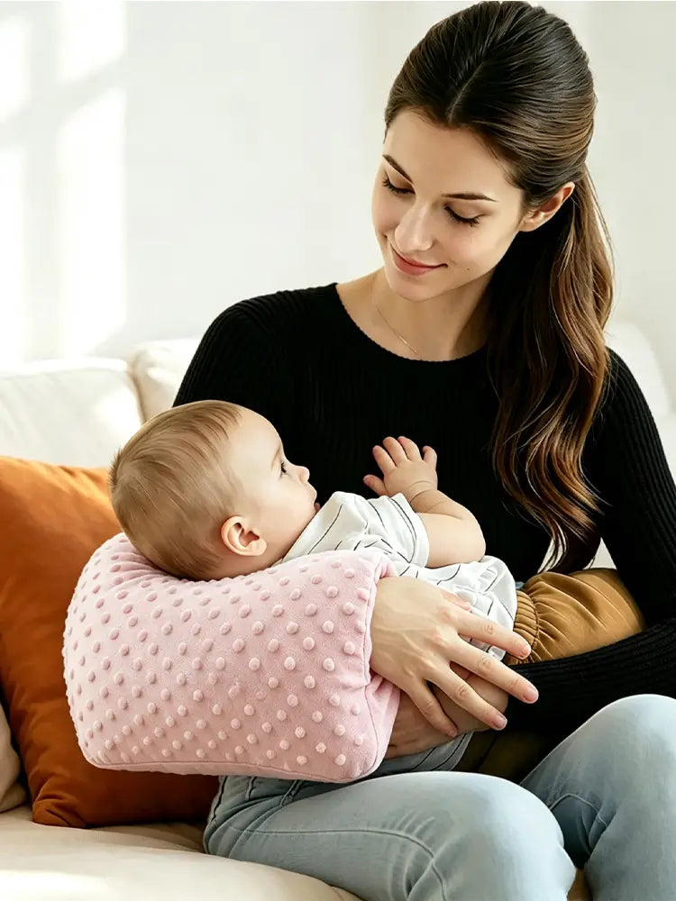 rosa strukturierter Baby-Fütterungs-Armkissen mit weicher, gepunkteter Oberfläche und Stillstützkissen zur Beruhigung des Säuglings