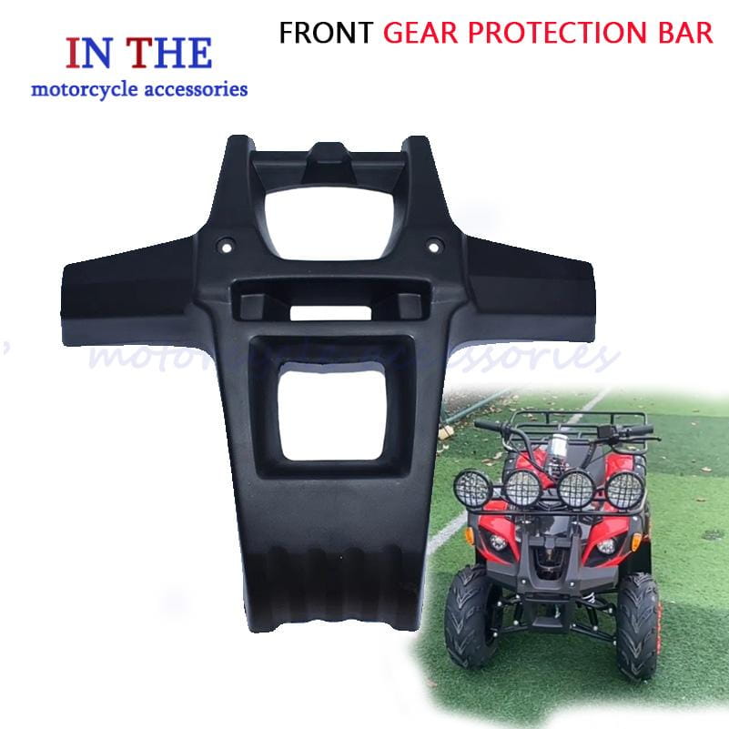 black plastic front gear protection bar for atvs shown as part of the atv front bumper protection frame shell