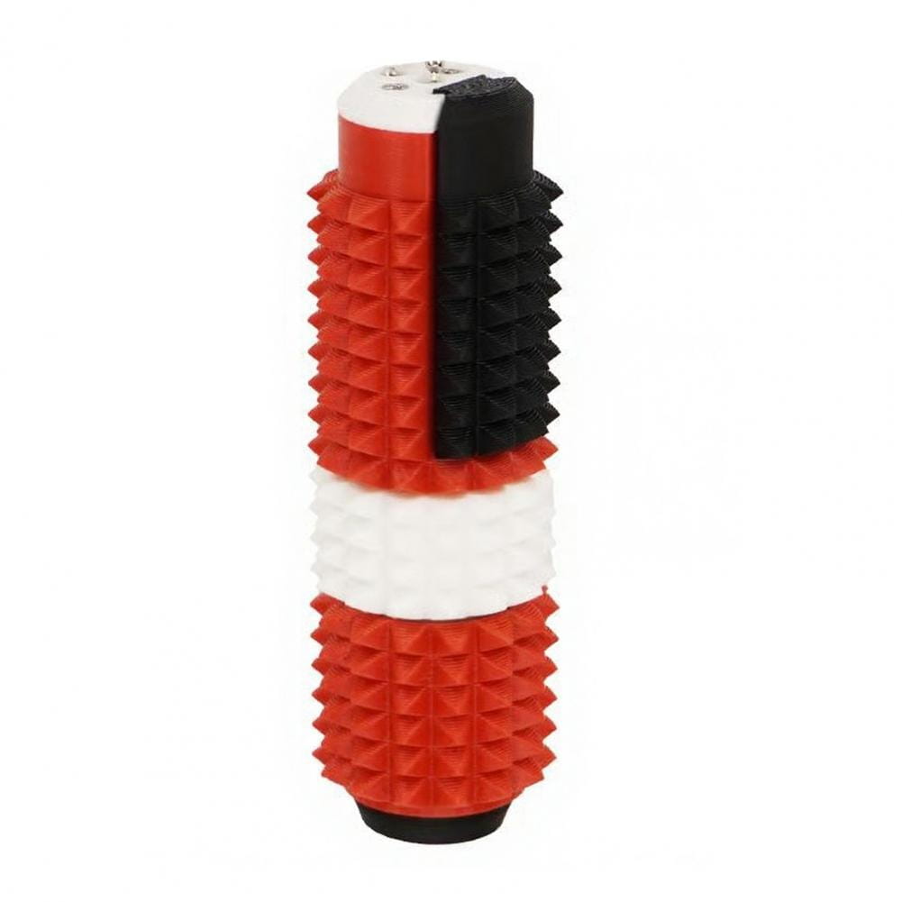 Rodillo giratorio para fidget con pinchos segmentados de espuma rojo y negro, con pinchos con forma de pirámide y textura para aliviar el estrés y la recuperación muscular, como juguete tipo fidget 5 en 1.