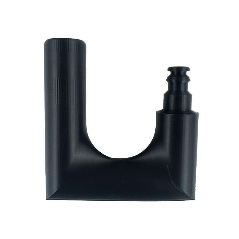 black plastic u-shaped connector with textured vertical grip and threaded end for 3d printed pla polylactic acid garden hose water nozzle controlling water flow