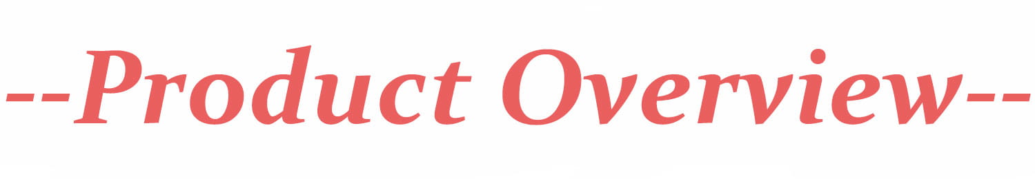 Red serif text reading product overview on a white background for a wireless steering wheel bluetooth media remote control.