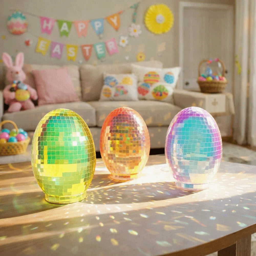 Easter Theme Glass Disco Egg Ball Decorative Adorable Reflective Mirror Ball Shimmering Effect Egg Ornaments Holiday Gifts