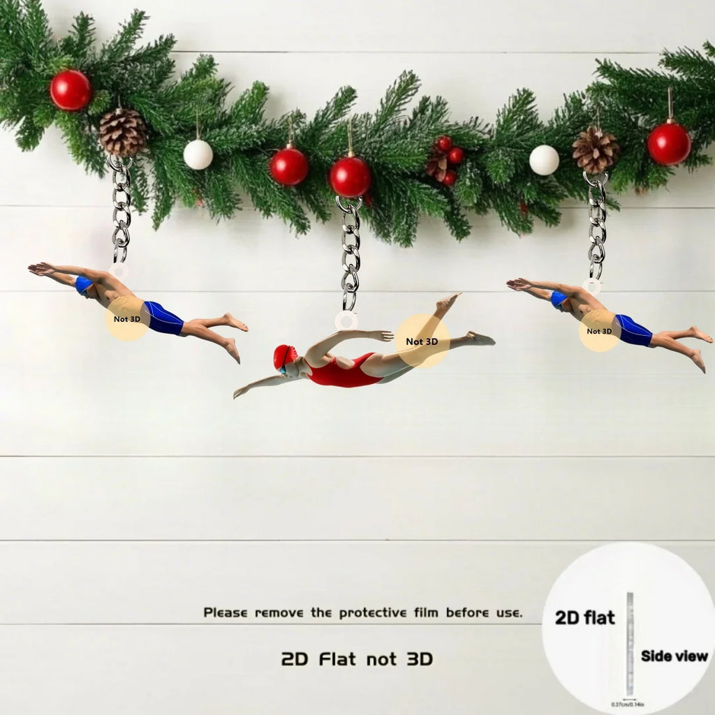 Swimmer Keychain Pendant Swimming Sport Enthusiast 2D Flat Acrylic Ornament Charms Hanging Decoration for Bag Party Festive Gift