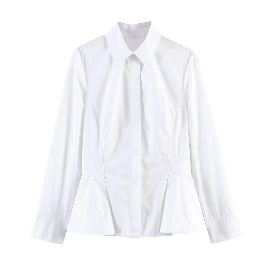 Women's Chic Skirt Style Hem Blouses Shirts Spring Summer Female Single Breasted Slim Fit Long Sleeved Shirts Lady OL Shirt Tops