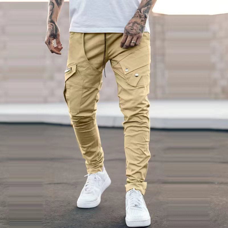 Herren-Tactical-Cargohosen in Khakifarbe mit mehreren Taschen und schlanker Passform, geeignet für den Freizeitgebrauch