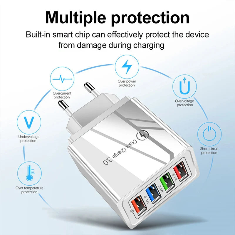 EU US Plug 3A USB Charger Multi Port 4 USB Quick Charge 3.0 For Phone Adapter Tablet Portable Wall Charger Fast Charger For Poco